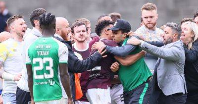 Alex Cochrane - Don Robertson - Rocky Bushiri - Kevin Nisbet - Toby Sibbick - Ross Stewart - Steven Naismith - Watch incredible Hearts and Hibs brawl as players and staff clash in ugly scenes after derby draw - dailyrecord.co.uk