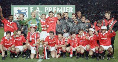 Celebrating Sir Alex Ferguson's first Premier League title at Manchester United