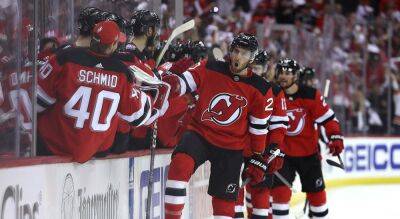 Devils' offense explodes, scores 8 goals to win first game in series with Hurricanes