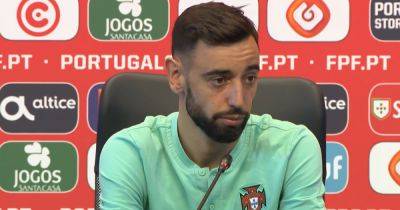 Manchester United's Bruno Fernandes reacts to his concerning record after Portugal win