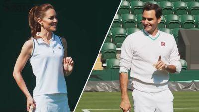 Catherine, Princess of Wales makes small error playing tennis with Roger Federer on Wimbledon court: watch