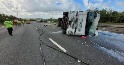 Drivers stuck for HOURS after huge tanker overturns and spills 20,000 litres of milk all over M6 - manchestereveningnews.co.uk