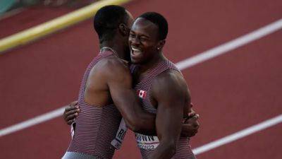 Andre De-Grasse - Aaron Brown - Tight-knit Canadian men's 4x100m relay team eyes repeat at world championships - cbc.ca - Britain - Usa - Canada - Hungary - Japan - state Oregon - Jamaica