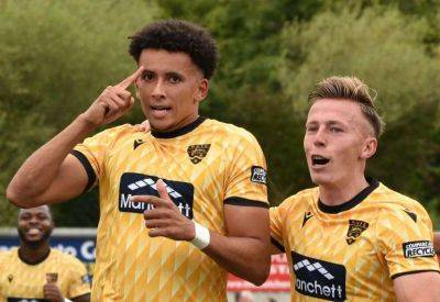 Arsenal goalkeeper Hubert Graczyk beaten from the penalty spot while on loan at Slough Town by Gunners fan and Maidstone United forward Sol Wanjau-Smith