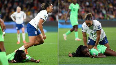 Nigeria's Michelle Alozie has classy reaction after England's Lauren James steps on her