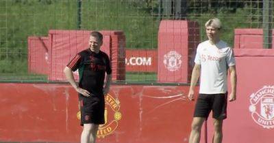Manchester United striker Rasmus Hojlund training at Carrington amid injury comeback