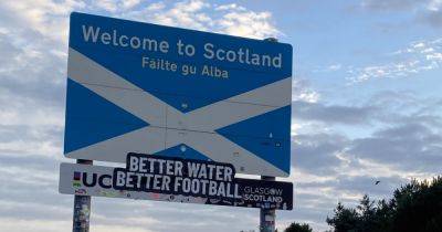Scotland fan hilariously puts England in their place as 'better water, better football' sign appears at border