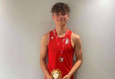 Olly Downs, 14, of Invicta East Kent AC in Canterbury, breaks England Athletics Championship under-15 octathlon record in Manchester