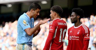 Man City midfielder Rodri sent off after spat with Morgan Gibbs-White vs Nottingham Forest - manchestereveningnews.co.uk - county Forest