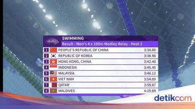 Asian Games 2023: Indonesia Tanpa Wakil di Final Men's 4x100m Medley Relay - sport.detik.com - China - Indonesia - India - Thailand - Hong Kong - Taiwan