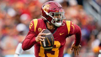 Ashley Landis - Caleb Williams - Star - Caleb Williams' impressive jump pass on his way out of bounds highlights USC star's 5 touchdown game - foxnews.com - Washington - Los Angeles - state California - state Nevada - county Riley - state Colorado