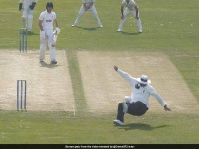 Watch: Umpire Hilariously Falls On Ground While Saving Himself From A Shot During County Game