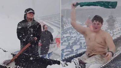 Shirtless Bills fan slides down chute as he shovels snow at Highmark Stadium - foxnews.com - New York - county Buffalo - state New York - county Park