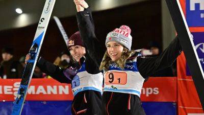Alex Loutitt, Abigail Strate win Canada's 1st World Cup medal in super team ski jumping