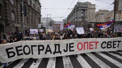 Serbian students gather in Belgrade in another protest over deadly train station awning collapse - euronews.com - Serbia - China