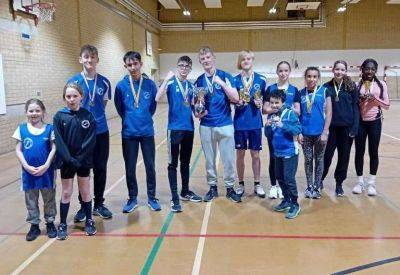 All members of Swale Combined AC’s under-13 and under-15 teams win medals at Kent Sportshall Championships in Ashford