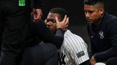 Yankees' Oscar Gonzalez suffers scary eye injury in bizarre play during exhibition game