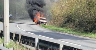 Car on fire causes long delays in Cardiff as A4232 blocked with queuing traffic - walesonline.co.uk