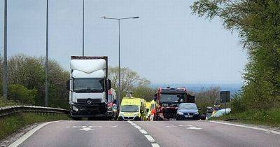 Boy, 5, left with life-threatening injuries after car and HGV crash on M67