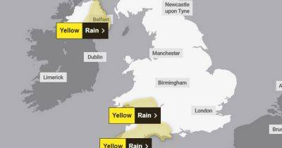 Southern - Met Office issues heavy rain weather warnings for parts of UK - manchestereveningnews.co.uk - Britain - Scotland - Ireland - county Plymouth