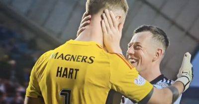 Joe Hart and Callum McGregor in unseen Celtic embrace as emotional skipper bequeaths his crown