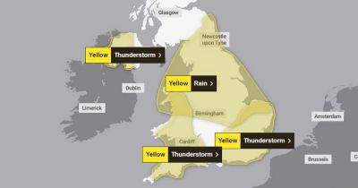 Full list of areas hit with Met Office thunderstorm and rain weather warnings across UK