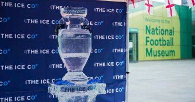 Huge football trophy made out of ice on display in city centre ahead of England Euro 2024 match this evening