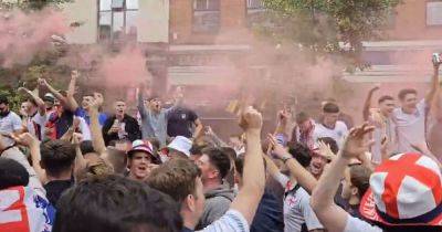 Hundreds pack out Stevenson Square as flares let off ahead of England's Euro 2024 final match