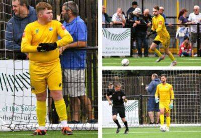 Sheppey United analysis assistant, coaching support and social media man Tyler Ross replaced injured keeper Aiden Prall before back-up goalie Hadley Glock dashed to Holm Park to play in the second half against Faversham