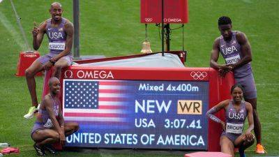 USA 4x400M mixed relay team sets world record on first day of track and field at Olympics - foxnews.com - France - Usa - state Texas - state Arkansas