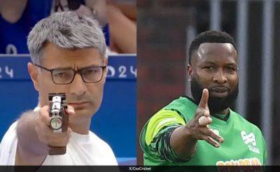 Kieron Pollard - Sam Curran - Olympics To Cricket: Kieron Pollard, Akeal Hosein Mimic Shooter Yusuf Dikec's Viral Pose - sports.ndtv.com - Turkey - India