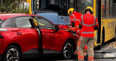 LIVE: Road shut after dramatic crash between car and double-decker bus