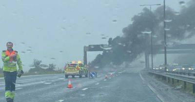 Noel Gallagher - M62 car fire LIVE updates as drivers face five-mile queues and two lanes closed - manchestereveningnews.co.uk