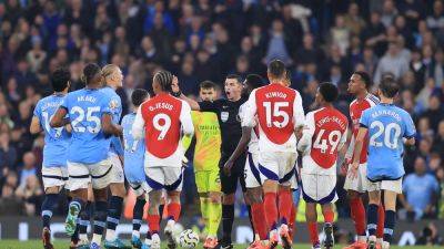 Mikel Arteta - Michael Oliver - Pep Guardiola - John Stones - Leandro Trossard - Jeremy Doku - Riccardo Calafiori - Pep Guardiola and Mikel Arteta rage at referee after blockbuster draw - rte.ie