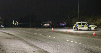 Two cars veer off road in dramatic crash before police cordon off pavement