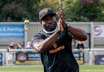 Maidstone United manager George Elokobi reacts to 1-0 FA Cup third qualifying round victory at Herne Bay