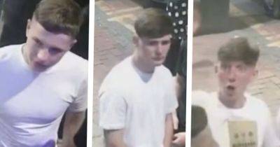 Police want to speak to these men after brutal attack on group on city centre - manchestereveningnews.co.uk