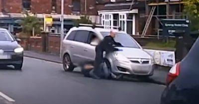 Moment suspect is hit by car after fleeing from police