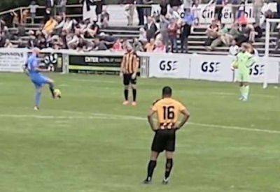 ‘Piggy in the middle’ Folkestone Invicta striker goes viral after sending off in Isthmian Premier League clash vs Billericay Town