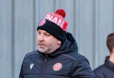 Chatham Town chairman-manager Kevin Hake reacts to 2-0 Isthmian Premier loss against Dartford in front of record crowd of more than 3,000 at the Bauvill Stadium