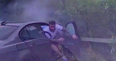 Drug dealer staggers out of car after leading police on 'ludicrous' 139mph chase on M56