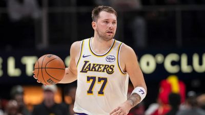 Lakers' Luka Doncic reacts to Mavericks firing of general manager Nico Harrison