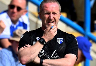 Gillingham assistant manager Richard Dobson reacts to their FA Cup defeat against Newport County and a controversial refereeing call