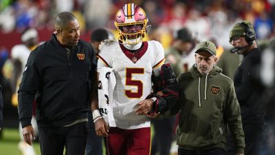 Nick Wass - Dan Quinn - Jayden Daniels - Commanders face backlash for keeping Jayden Daniels in blowout amid horrific injury - foxnews.com - Washington - state Maryland - county Daniels