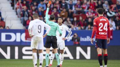 Iago Aspas - Jude Bellingham - Kylian Mbappe - Alexander Sorloth - Diego Simeone - Inter Milan - Eduardo Camavinga - Bayer Leverkusen - Robin Le-Normand - Pablo Barrios - Ante Budimir - Bundesliga - European wrap: Jude Bellingham sees red for Real Madrid - rte.ie