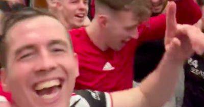 Queen's Park star borrows Celtic tunes to stick boot into Rangers during euphoric dressing room chaos