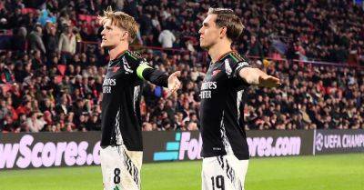 Mikel Arteta - Martin Odegaard - David Raya - Ivan Perisic - Leandro Trossard - Noa Lang - Mikel Merino - Riccardo Calafiori - Ethan Nwaneri - Ismael Saibari - Arsenal in Champions League rout of PSV Eindhoven - breakingnews.ie - county Rice