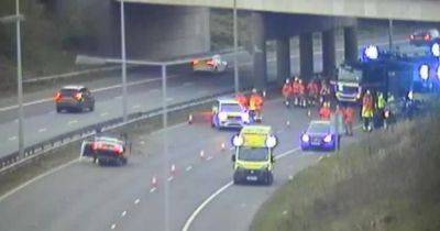 Easter Sunday - Live M61 traffic updates as car overturns following Easter Sunday crash and all lanes stopped - manchestereveningnews.co.uk