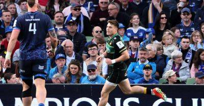 James Lowe - Caelan Doris - Northampton Saints - Leinster Rugby - Sam Prendergast - Tommy Freeman hat-trick helps Northampton upset Leinster in Champions Cup - breakingnews.ie - Britain - Ireland