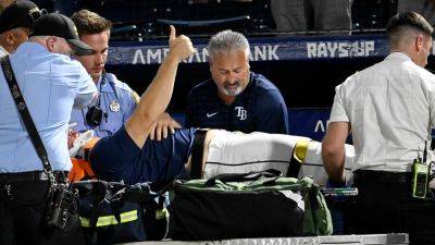 Kevin Cash - Rays' Hunter Bigge carted off field in 'terrifying' scene after being struck in the face by 105-mph ball - foxnews.com - county Bay